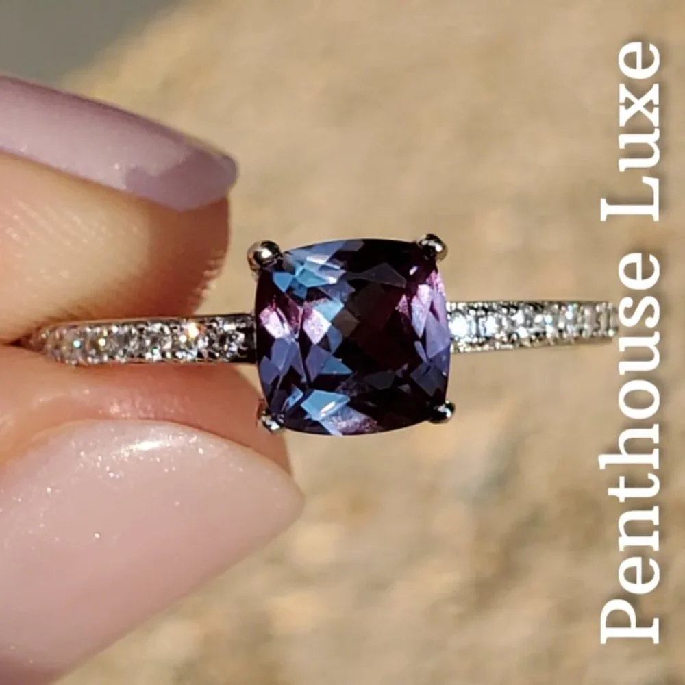 REAL 1.5ct Alexandrite Cushion Cut 925 Sterling Silver Ring